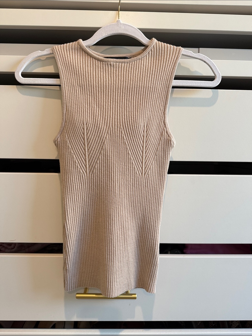 Ribbed Sleeveless Tank Top in Light Beige